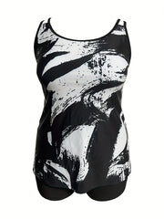 Modest Tankini Set Round Neck Cami Top & Shorts Swimsuit