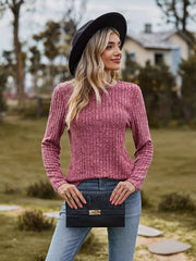 Solid Ribbed Long Sleeve Knit Top