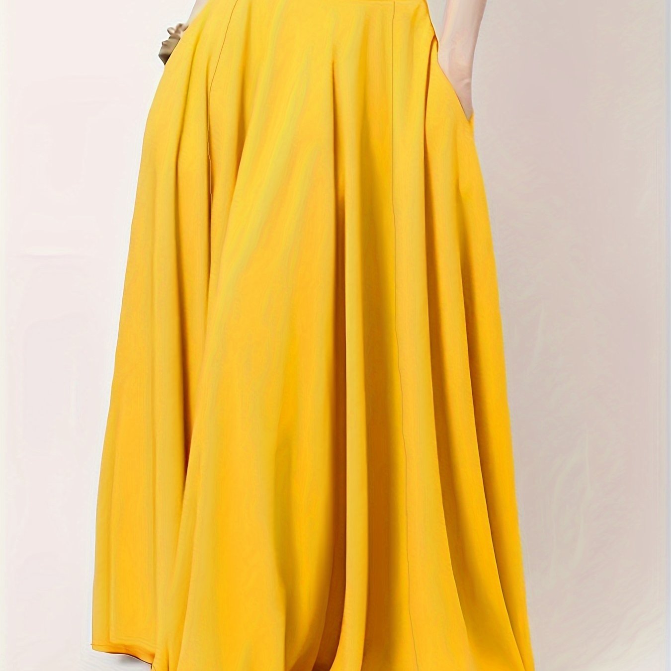 Solid Elastic High Rise Maxi Skirt With Pockets