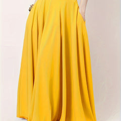 Solid Elastic High Rise Maxi Skirt With Pockets