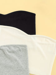3pcs Solid Strapless Crop Tops Tube Top Women's Lingerie