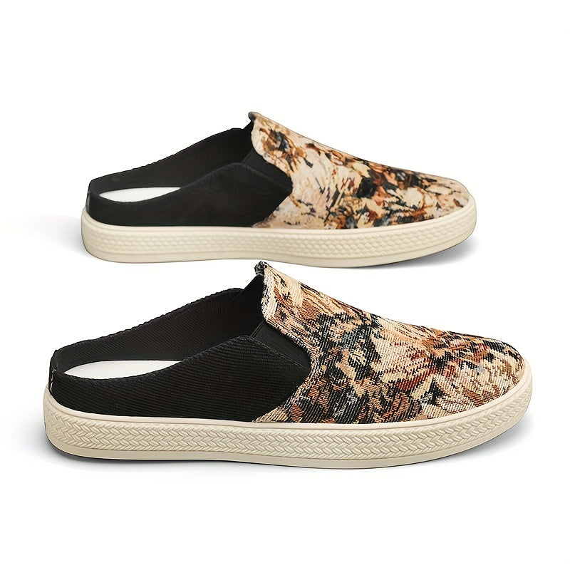 Men's Flower Print Slip On Loafer Shoes Casual Anti Skid Walking Shoes