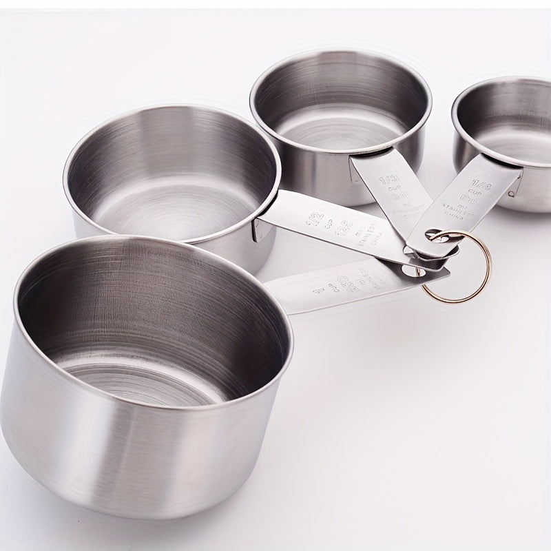 4pcs Stainless Steel Measuring Cups & Spoons Set for Dry/Liquid Ingredients