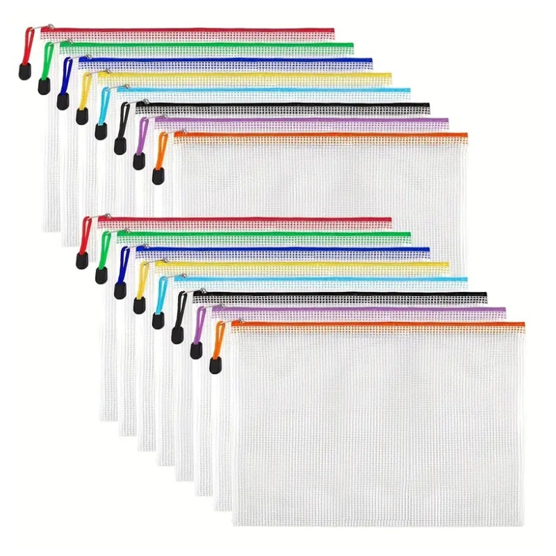 24PCS Mesh Zipper Pocket File Bag Large Capacity Waterproof Storage Bag