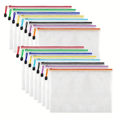 24PCS Mesh Zipper Pocket File Bag Large Capacity Waterproof Storage Bag