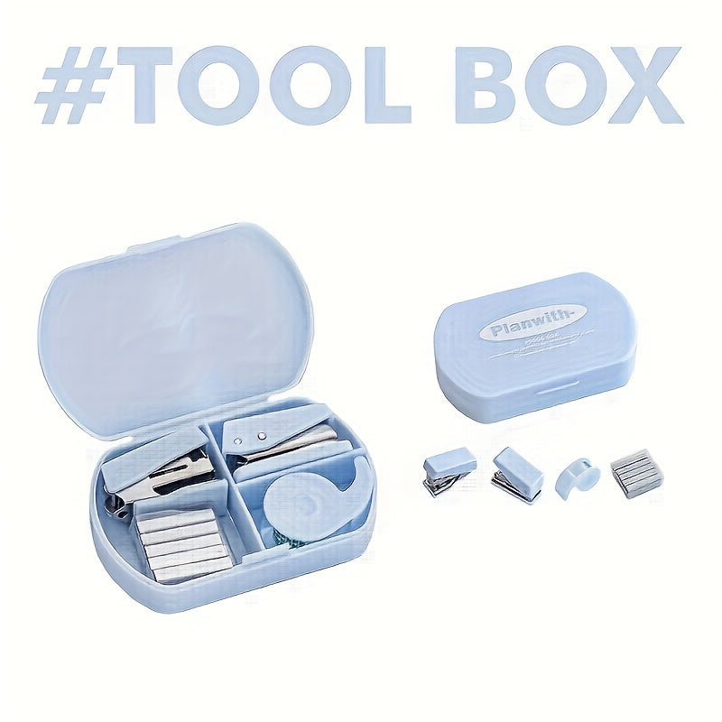 4pcs 3 in 1 Tool Box Set with Stapler, Puncher, Tape Machine