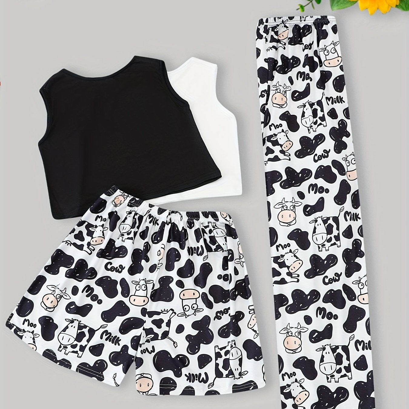 Cow Print Pajama Set Tank Top & Shorts Women's Sleepwear
