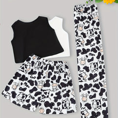 Cow Print Pajama Set Tank Top & Shorts Women's Sleepwear