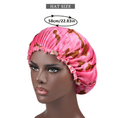 Camo Print Hair Caps Bonnet Sleep Night Hat with Trim Hair Cap