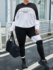 Colorblock Letter Print Hoodie Sports Top Plus Size