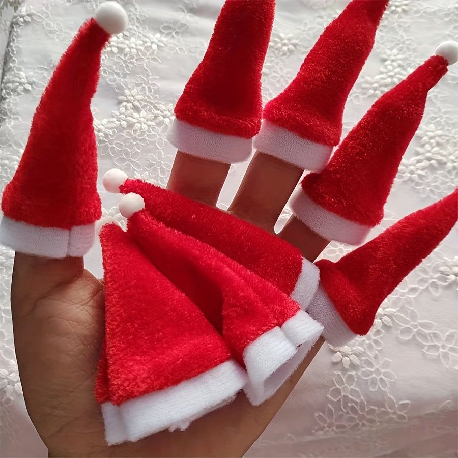 10pcs Mini Christmas Hats 2.36in Wide 3.9in High Red Wine Party Decorations