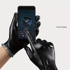 Autumn Winter Zipper PU Leather Gloves Waterproof Windproof Anti-slip