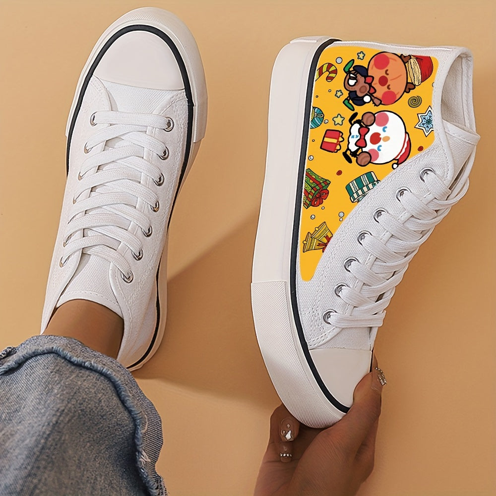 Christmas Cartoon Print Lightweight High Top Canvas Sneakers