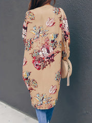 Floral Print Ruched Sleeve Cover Up Cardigan