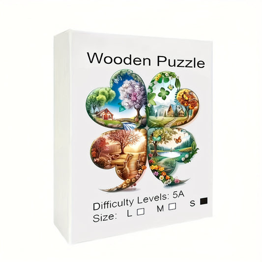 Seasonal Wooden Puzzle 4 Leaf Clover Animal Shapes Intermediate Difficulty
