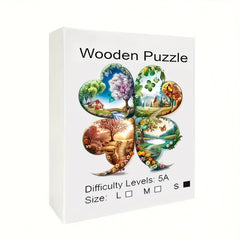 Seasonal Wooden Puzzle 4 Leaf Clover Animal Shapes Intermediate Difficulty