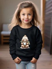 Cartoon Koala Pattern Crew Neck Long Sleeve Sweatshirt Pullover For Girls Kids