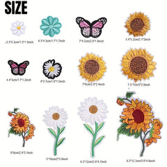 Sunflowers Butterfly Daisy Flower Iron On Patches Set
