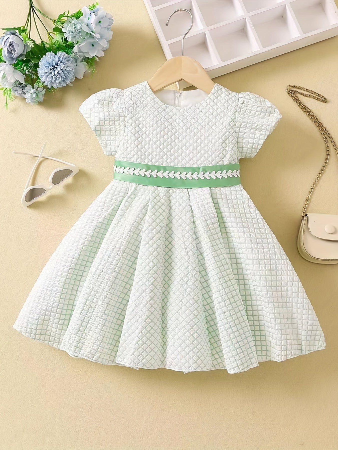 Flutter Sleeve Zip Up Belted Puffy Dress Toddler Baby Girls