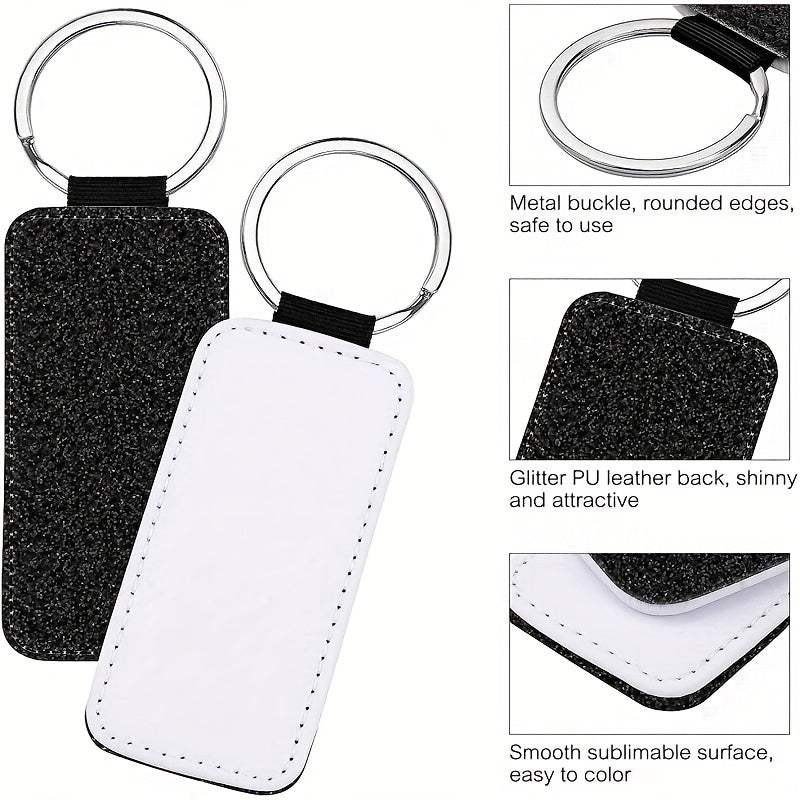 10pcs Sublimation Keychain PU Leather Heat Transfer Keyring Rectangle