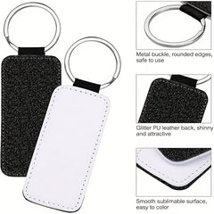 10pcs Sublimation Keychain PU Leather Heat Transfer Keyring Rectangle