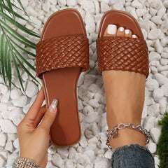Women's Flat Slide Sandals Casual Open Toe Braided Band Shoes