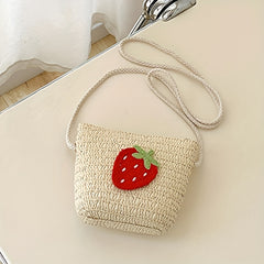 Kids Straw Woven Crossbody Bag Small Flower Coin Purse Handbag