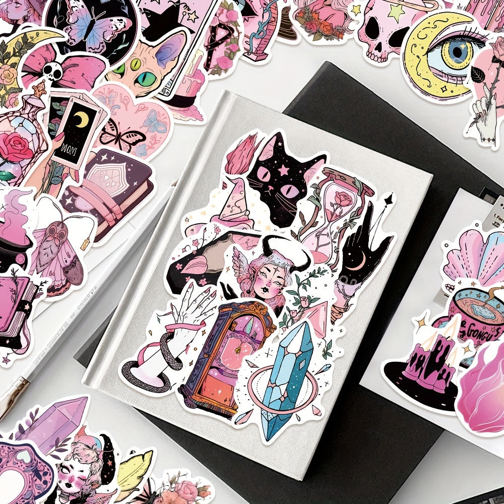 50 Pink Witch Stickers for Luggage Laptop Guitar