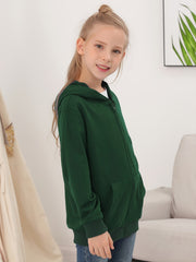 Girls Zip Up Hoodie Plain Jacket Hooded Sweatshirt