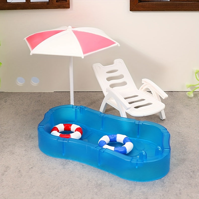 Dollhouse Swimming Pool Set Beach Chair Toy