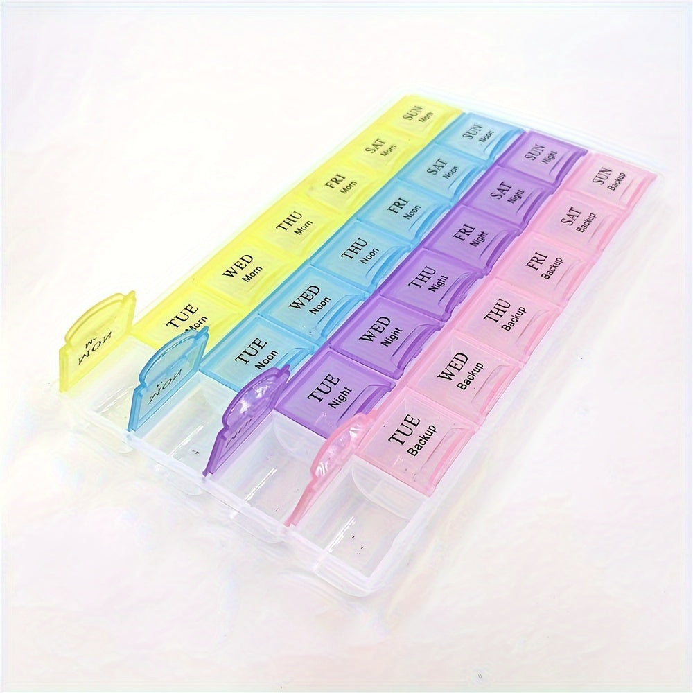 4 Row Weekly Pill Organizer with 28 Compartments Lake And Pastel Colors