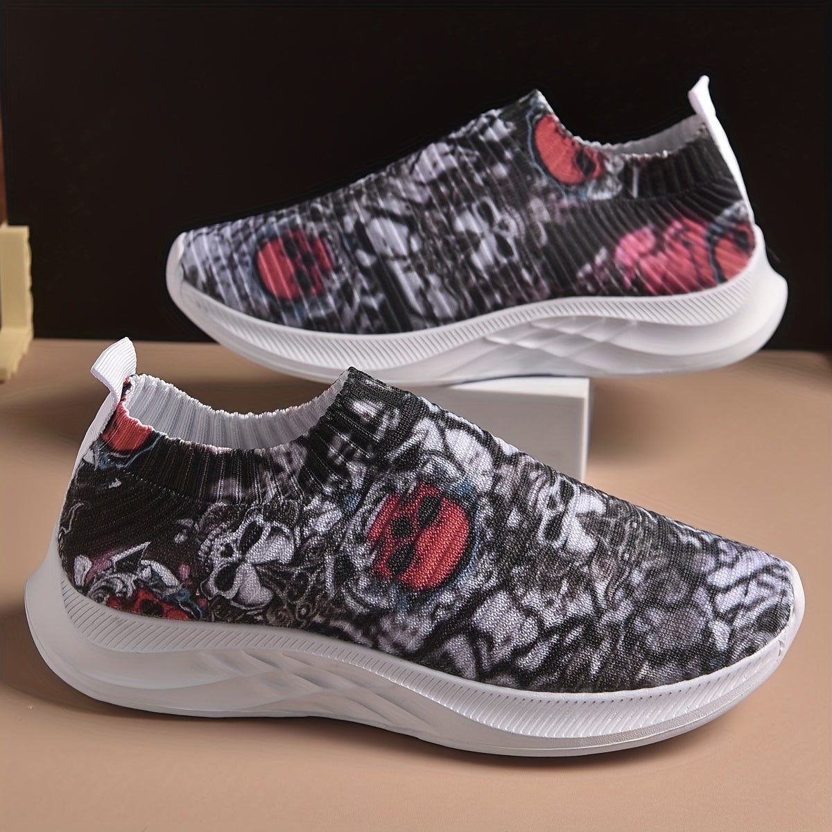 Women's Halloween Horror Skull Slip On Shoes Flat Sneakers