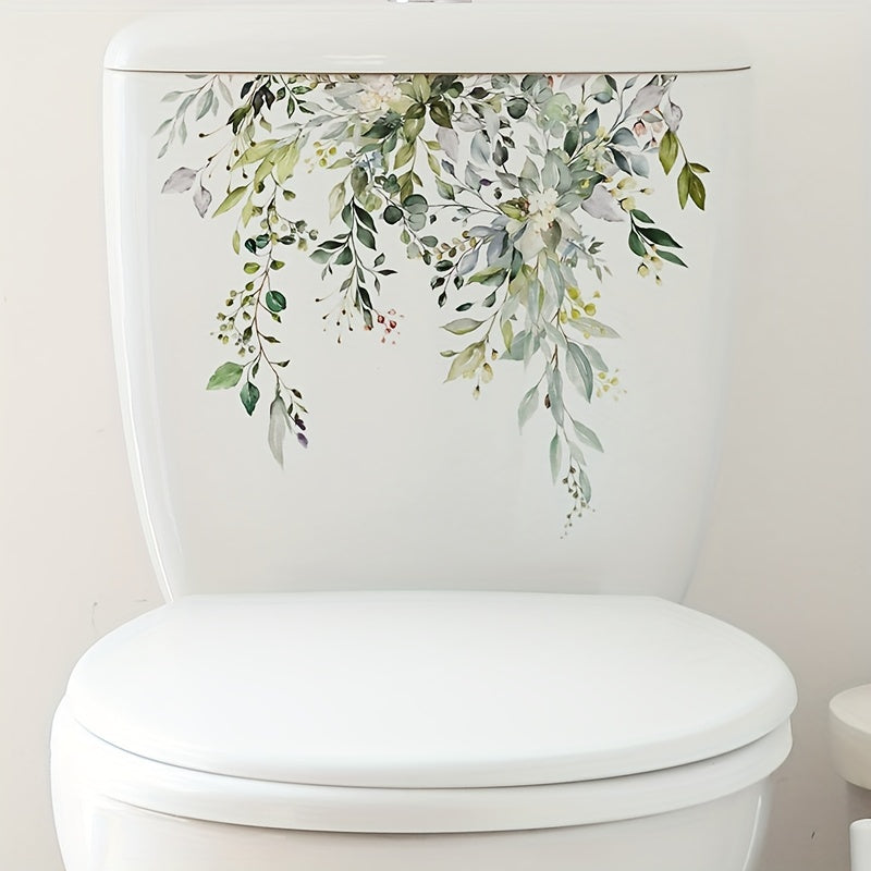 2pcs Plant Toilet Stickers Vinyl Waterproof Decorative Bathroom Decal