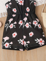 Girls Flower Print Casual Halter Neck Sleeveless Rompers