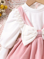 Sweet & Baby Girls Princess Dress Long Sleeve Top Velvet Skirt With Big Bow Back