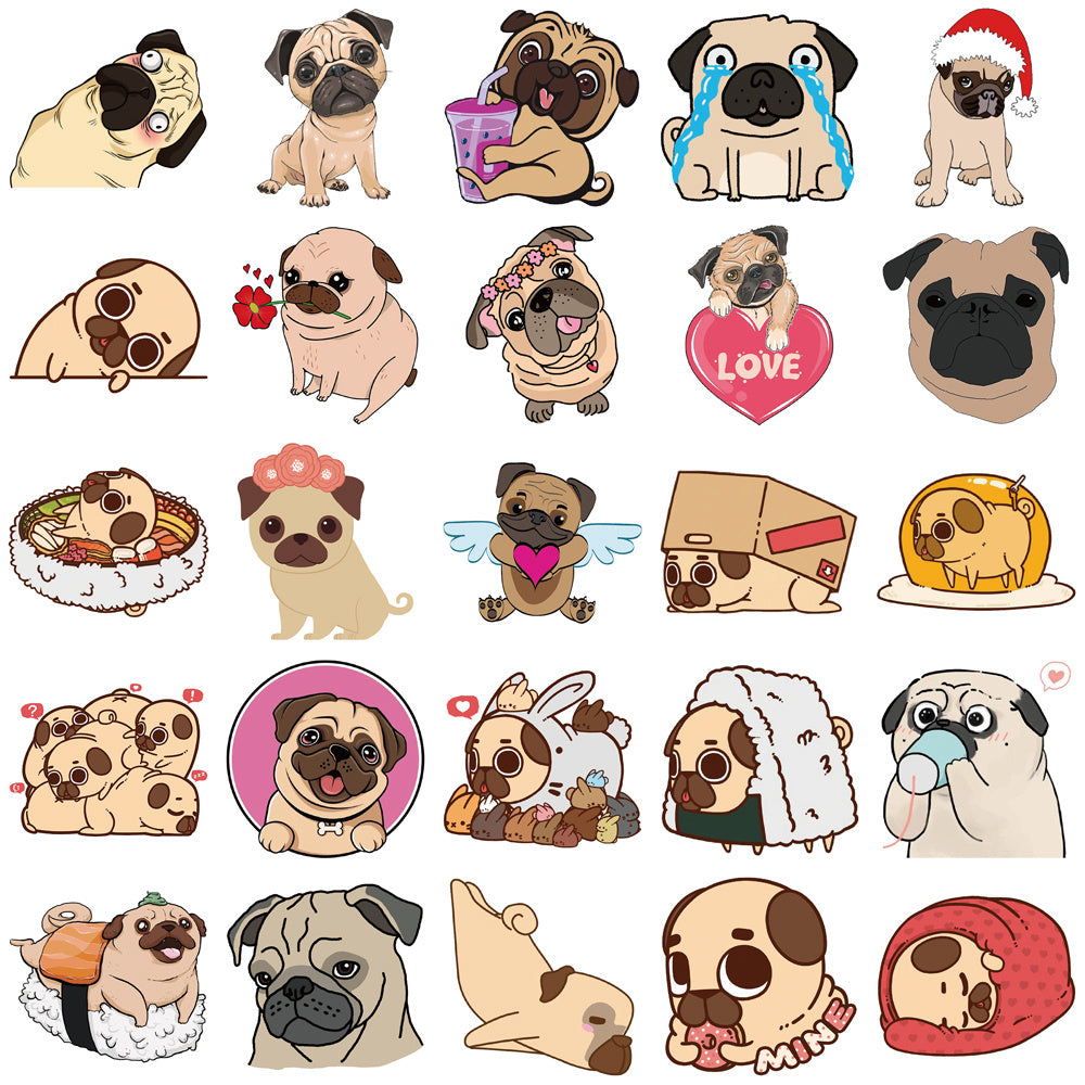 50 Cute Pug Cartoon Stickers for Decor & Crafts
