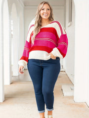 Colorblock V Neck Knit Top