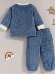 Kids Cartoon Print Pajama Set Warm Winter Loungewear