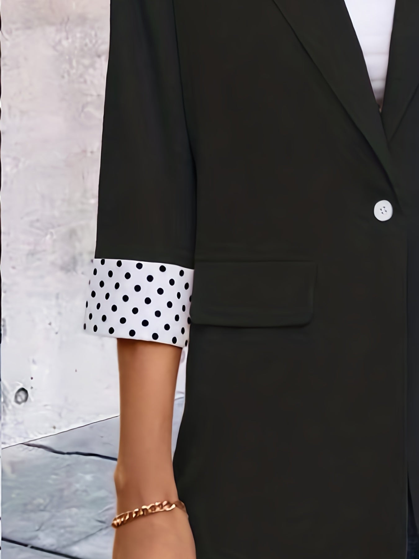 Contrast Trim Lapel Blazer One Button Work Office Outerwear