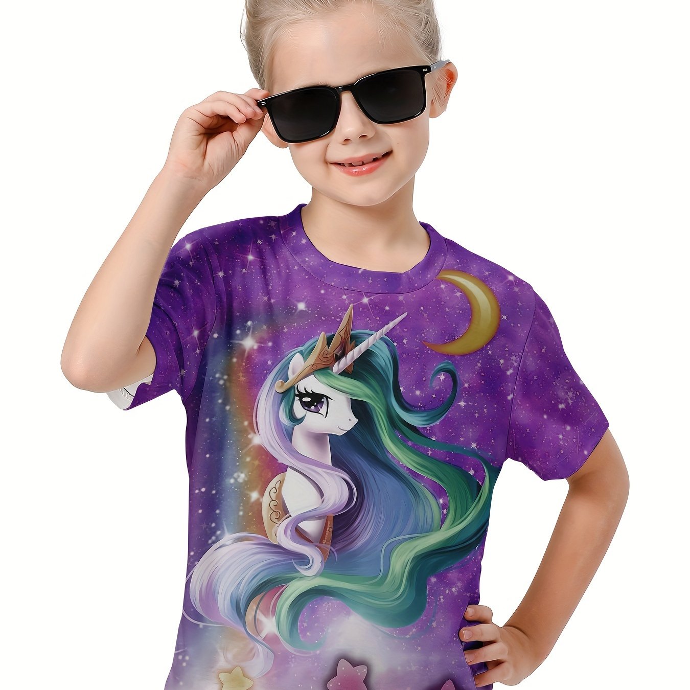 3D Unicorn Graphic T shirt Girls Short Sleeve Pullover Tops