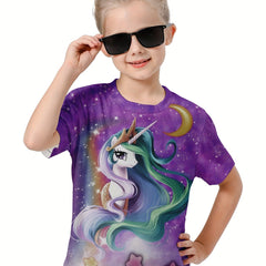 3D Unicorn Graphic T shirt Girls Short Sleeve Pullover Tops