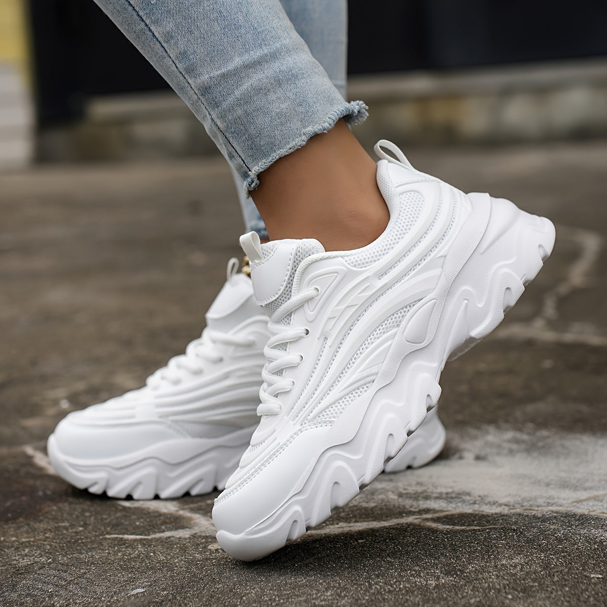 Solid Breathable Comfortable Heighten Chunky Sneakers Casual Versatile
