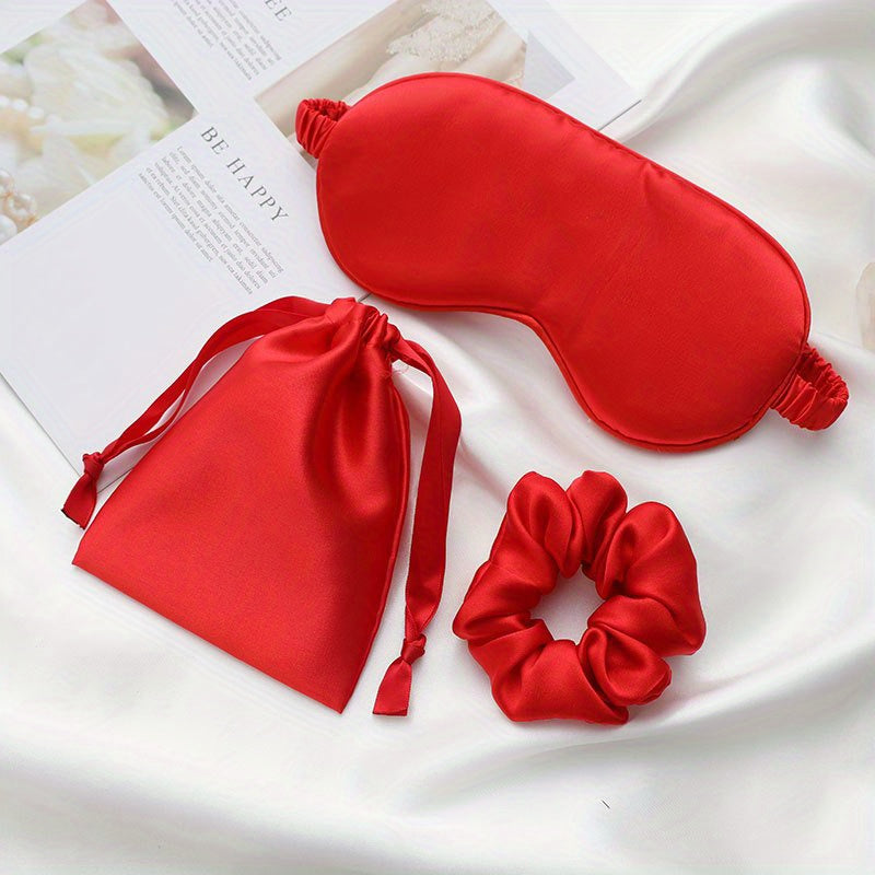 Silk Eye Mask with Hair Ring and Storage Bag Sleep Set