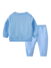2pcs Baby Girls Knit Cardigan & Pants Set Cartoon Embroidery Long Sleeve