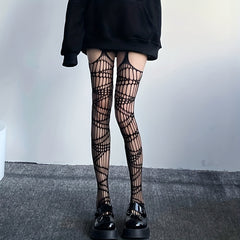 Hollow Out Fishnet Pantyhose High Waist Suspender Tights