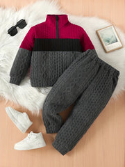 Boys 2 Piece Outfits Block Zip Pullover & Warm Jogger Pants