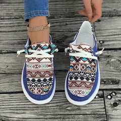 Women's Square Pattern Skateboard Shoes Lace-up Canvas