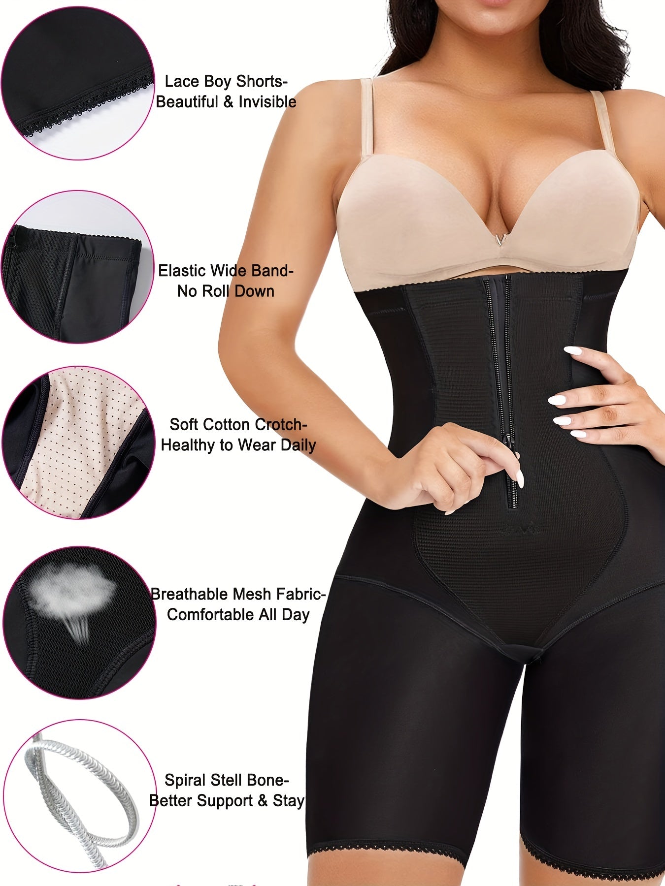 High Waist Zipper Shaping Shorts Tummy Control Compression Shorts