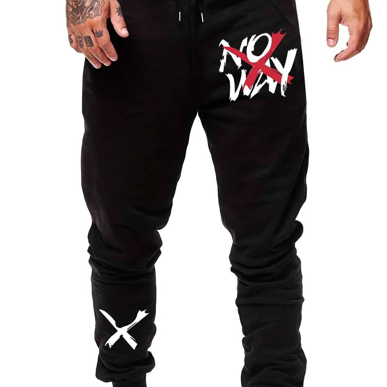 No Way & Cross Print Men's Drawstring Sweatpants