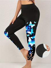 Butterfly Print Floral Cut Out Skinny Leggings